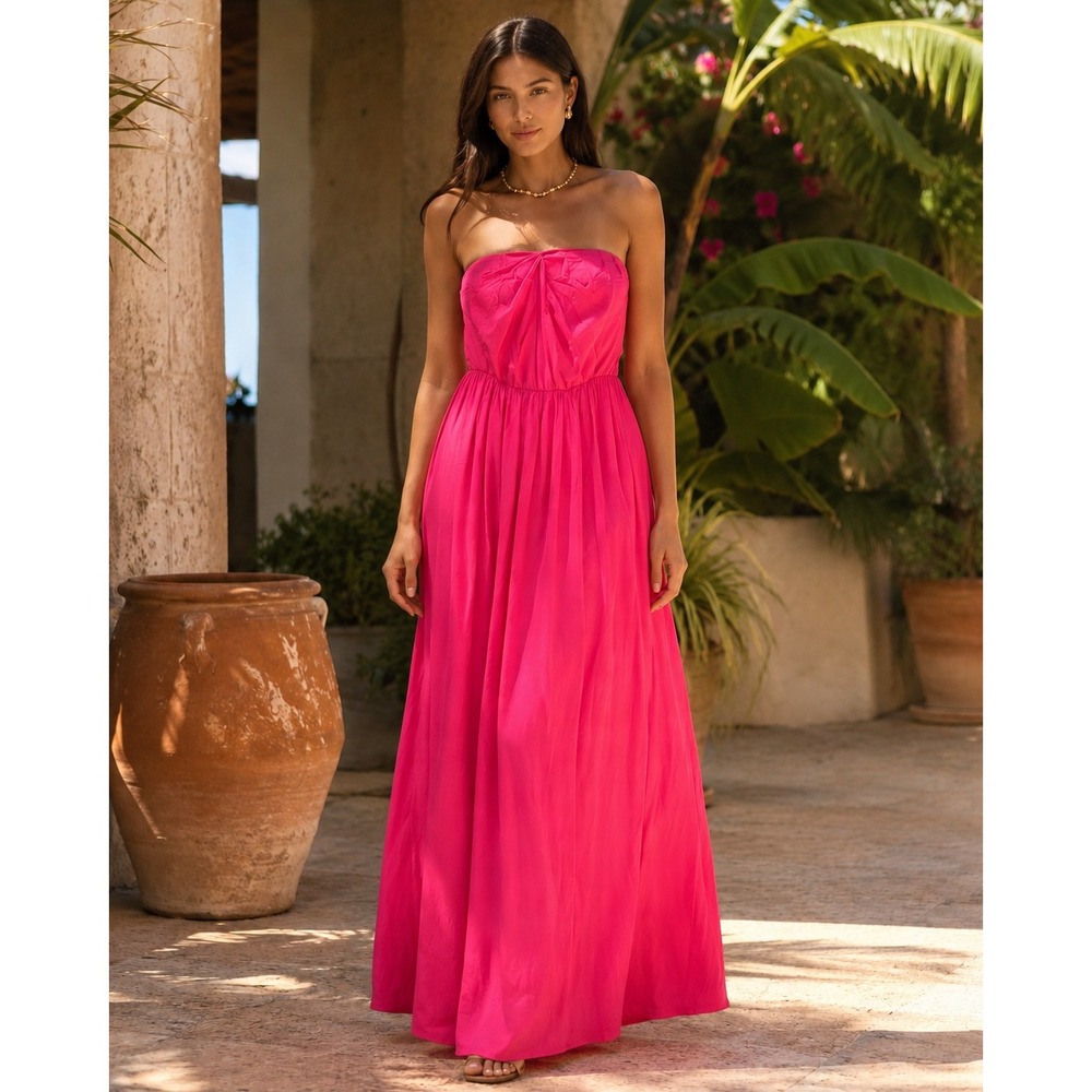 NWT Line & Dot Nordstrom Pink Strapless Silk Maxi Formal Gown ($298) Size Medium